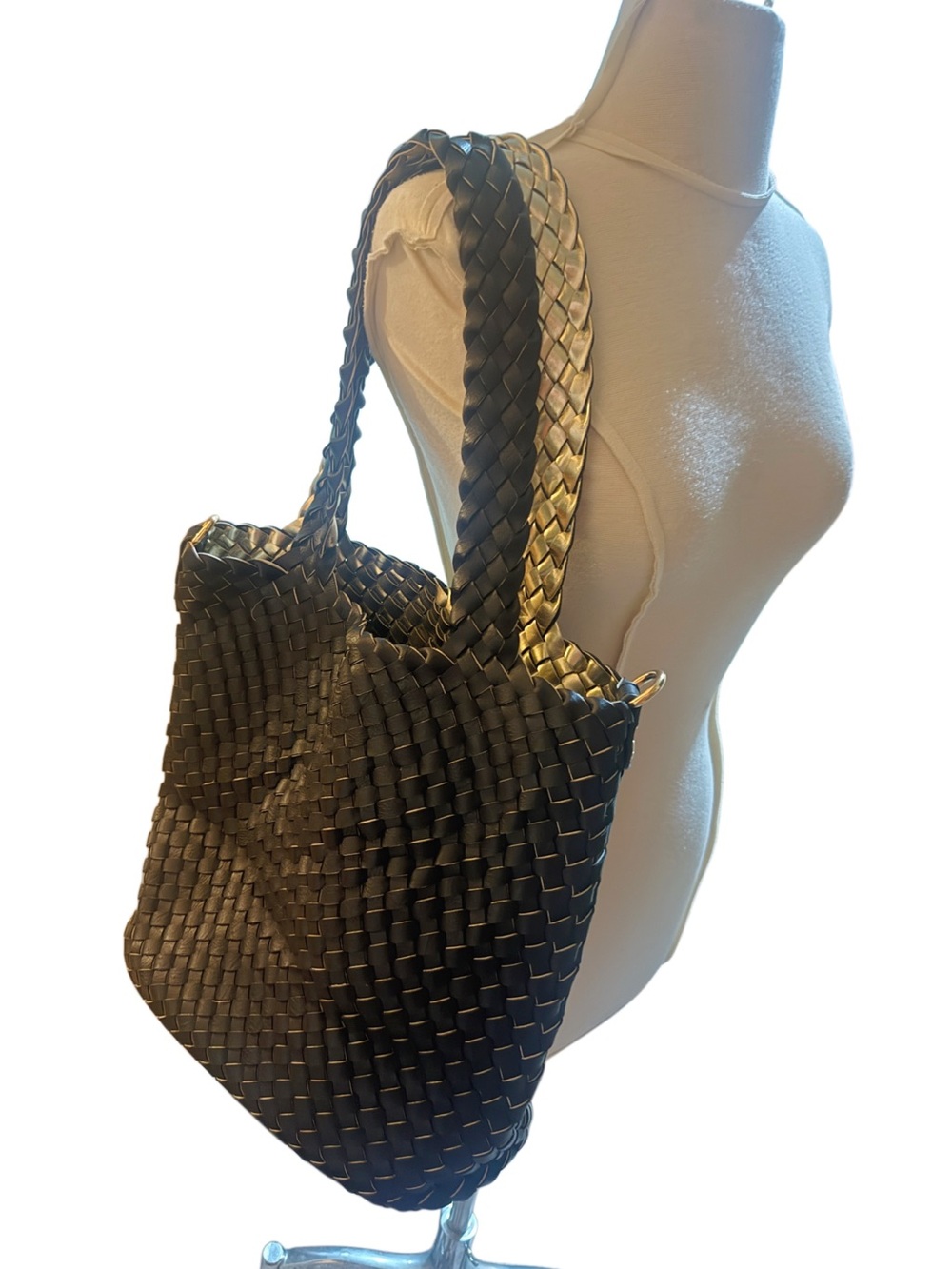 Black leather and metallic gold  Tote Bag - Classic Women's Shoulder Bag